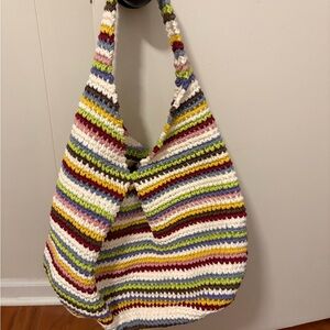 Handmade Crochet 🧶 Colorful Striped Knit Hobo Bag